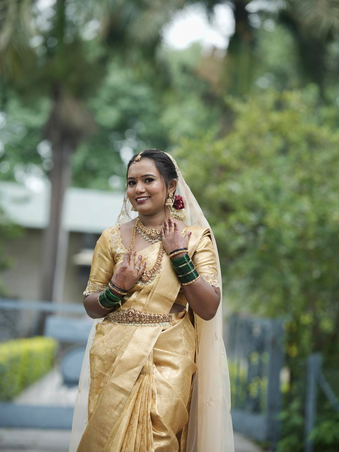 Golden Bridal Saree Makeup South Karnataka